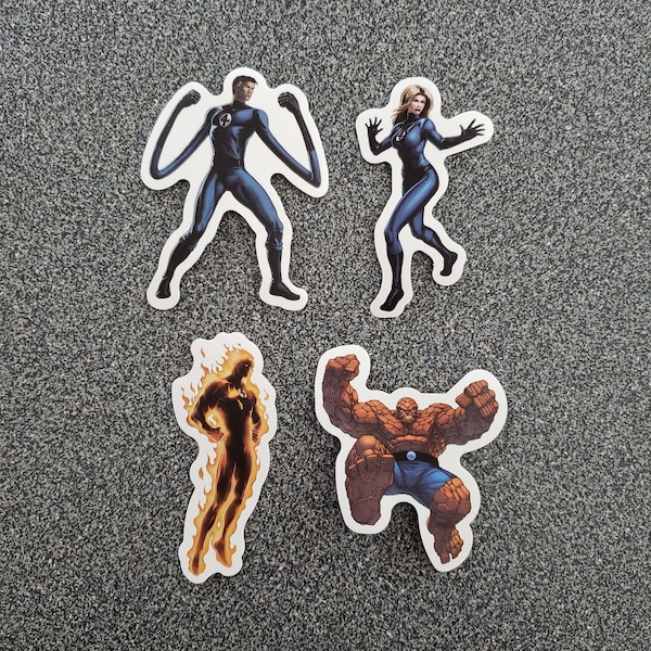 The Fantastic Four 4 pcs  - Marvel Comics Vinyl Stickers - Includes Mr. Fantastic, The Invisible Woman, The Thing and The Human Torch!