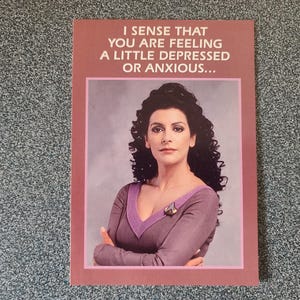Biglietto Hallmark vintage del 1992 Star Trek TNG Deanna Troi - Humor Cheer Up/Thinking of You - NOS