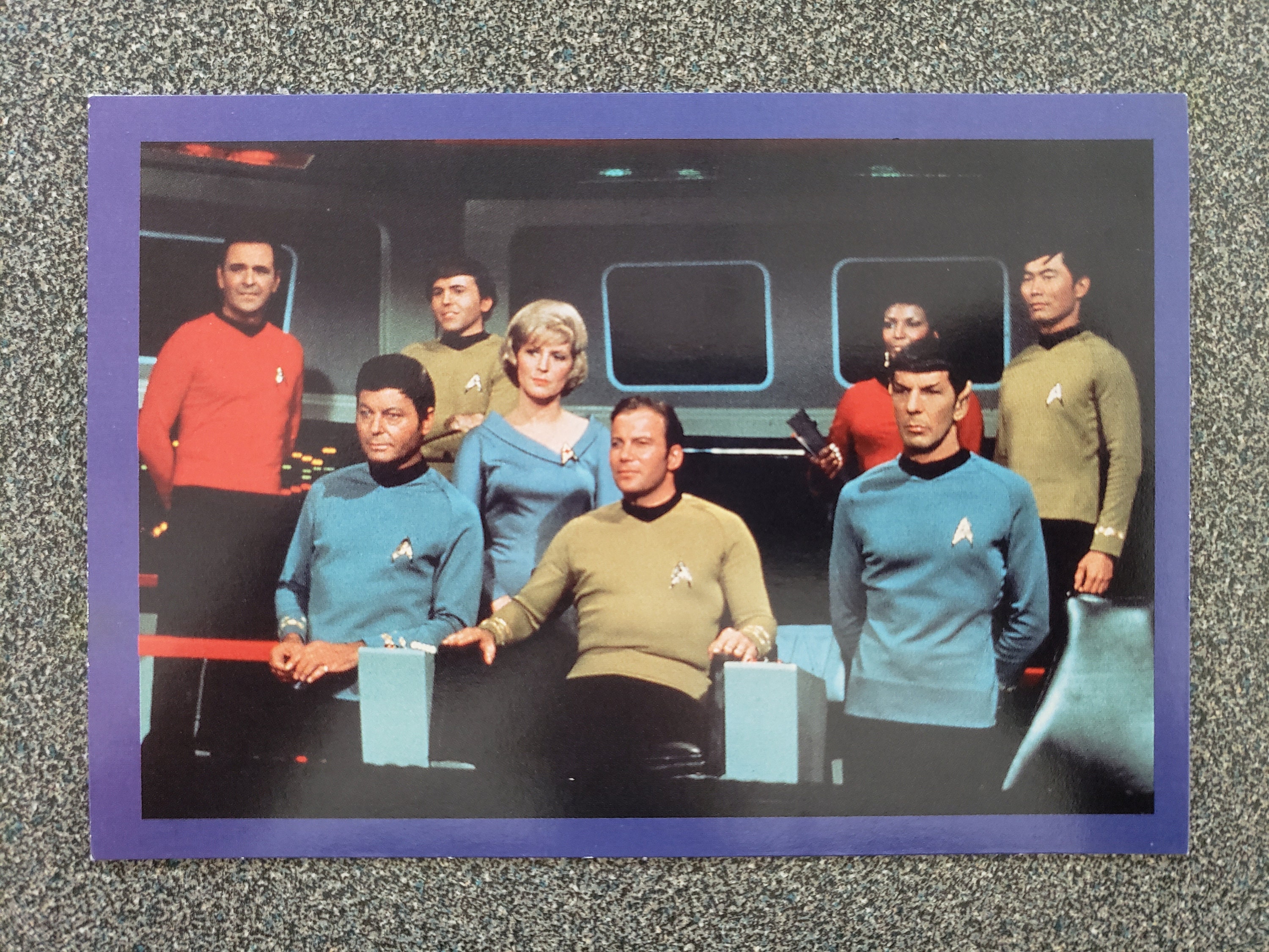 Vintage 1993 Hallmark Star Trek TOS Crew - Kirk, Spock, Uhura, Chekov, Bones, Scotty, Sulu - Hello/Miss You/Just Because Group Card - NOS