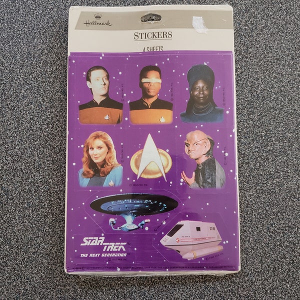 Vintage 1992 Star Trek The Next Generation Stickers TNG - Hallmark - Paramount Pictures - 4 Sheets