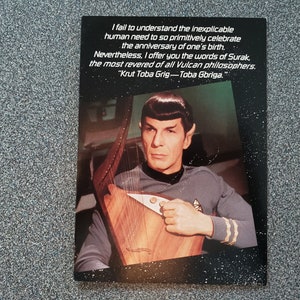 Cartão de aniversário vintage Star Trek TOS Spock Humor de 1985 - NOS California Dreamers