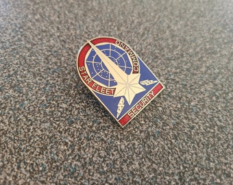 Vintage 1985 Star Trek Official Licensed Product "Starfleet Command Security" - Silver & Enamel Tac Pin  1.25" Tall x 1" Wide