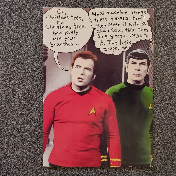 Vintage 1995 Star Trek TOS Humor Christmas Card - Captain Kirk and Spock - NOS Hallmark - Original Series