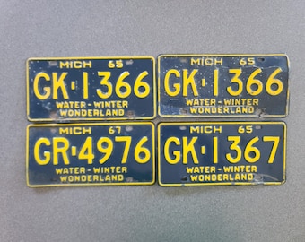 Choice of Vintage Michigan Water-Winter Wonderland - Yellow on Blue - License Plate - 1965