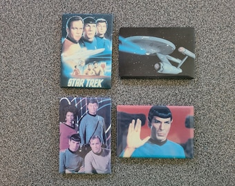 Vintage 1993 Star Trek TOS Magnet - ¡Su elección! - Capitanes Kirk, Spock, McCoy, Uhura, Scotty, Sulu, Chekov y USS Enterprise