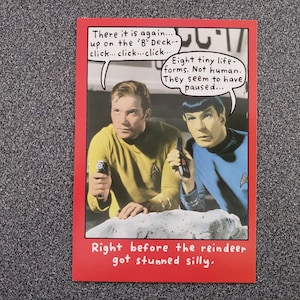 Cartão de Natal humorístico de Star Trek TOS de 1993 - Capitão Kirk e Spock - NOS Hallmark - Série original