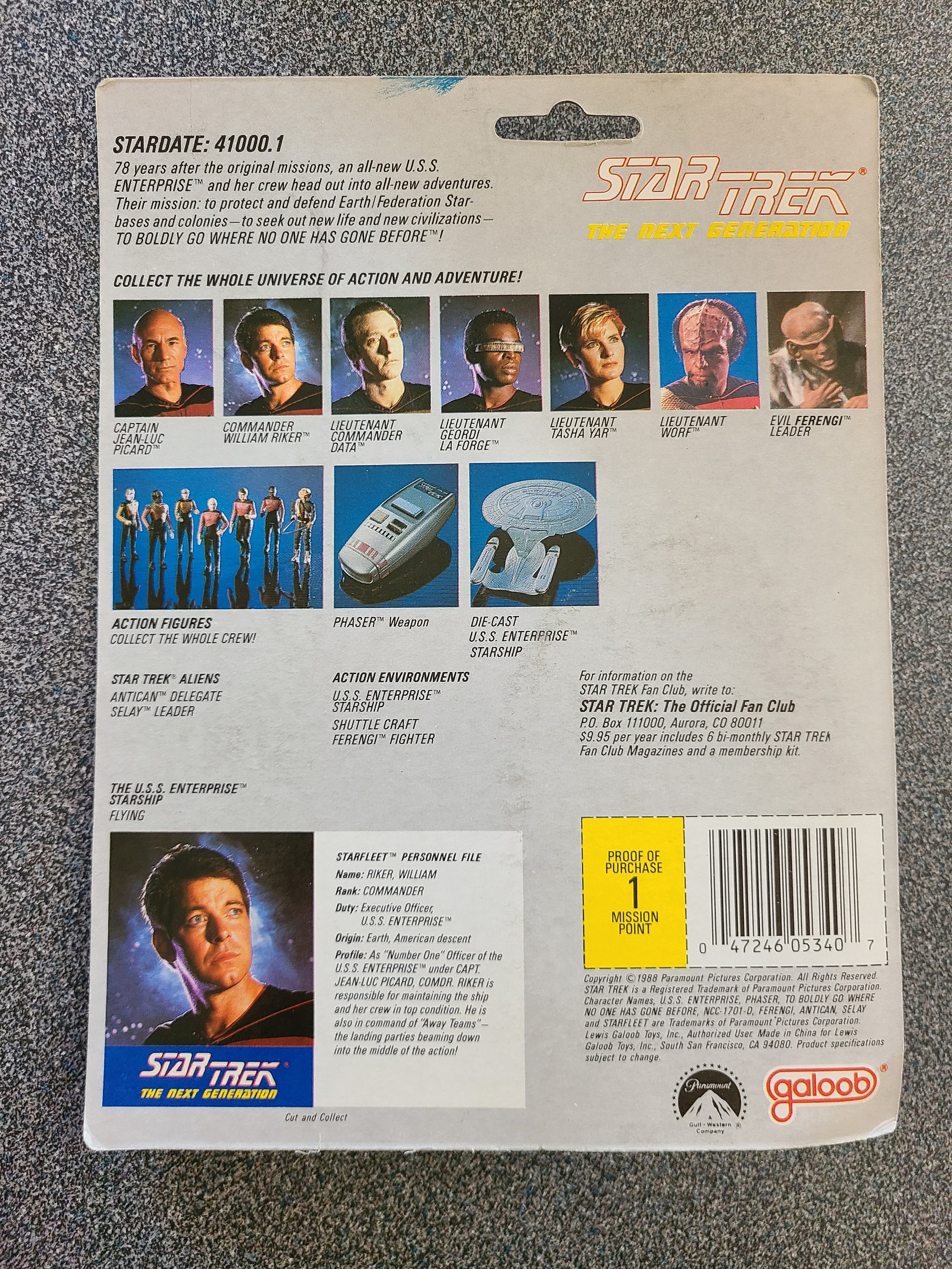 Vintage 1988 Star Trek Next Generation - Commander William