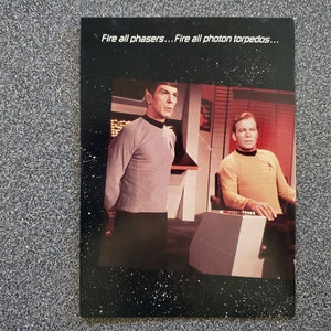 Vintage 1985 Star Trek TOS Mr. Spock and Captain Kirk Humor Birthday Card - Fire all Phasers - NOS California Dreamers