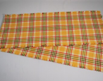 Vintage Woven Yellow Plaid Table Runner, NOS