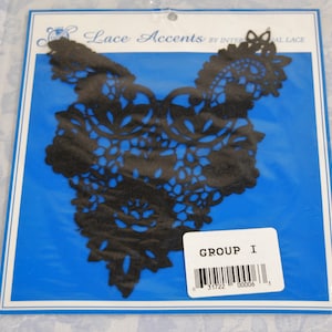 Cuello Jabot desmontable de encaje negro vintage, nuevo en paquete