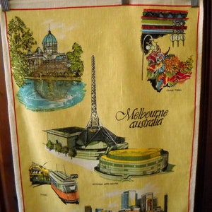 Vintage Souvenir Tea Towel from Melbourne, Australia