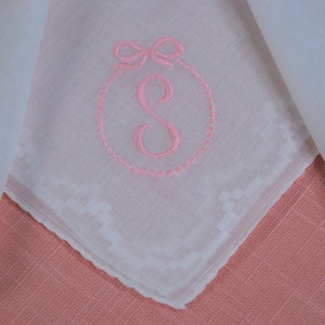 Vintage Embroidered Monogram S Handkerchief, Pink on White