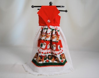Vintage Handmade Terrycloth Christmas Towel with Hanger