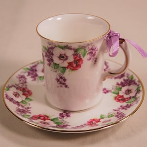 Vintage Demitasse Tea or Espresso Cup and Saucer Set, Allyn Nelson Collection, Trimmed in Gold, Made in England