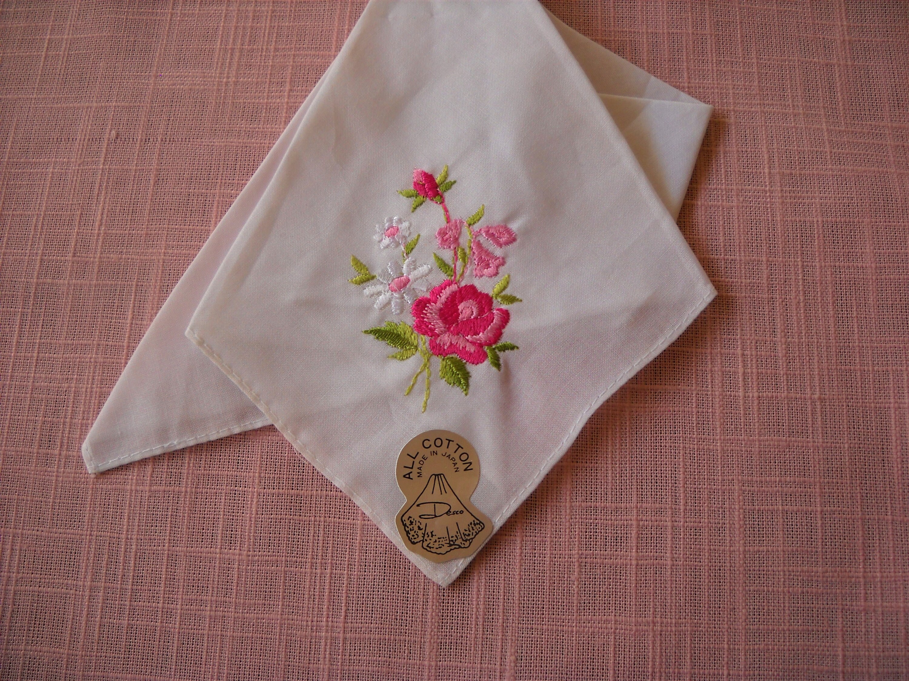 小物 1900s Hand Embroidery Handkerchief Love You ~ Hand Embroidered, New Vintage, Handkerchief
