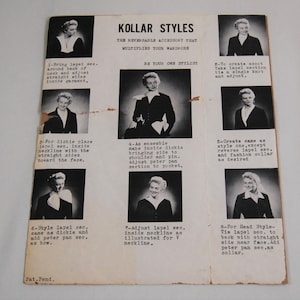 Vintage White Detachable Collars, Set of Two, Original Kollar Styles Sheet Included