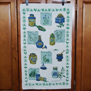 Vintage Kitchen Spices Linen Tea Towel, c. 1970s