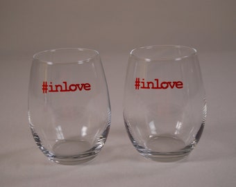 Handmade Valentine's Day Stemless Wine Glasses, Set of Two