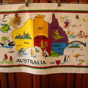 Vintage Souvenir Australia Map Tea Towel NOS