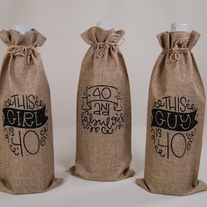 40th Birthday Handmade Burlap Wine Gift Bag, Three Different Designs, Reusable Gift Bag