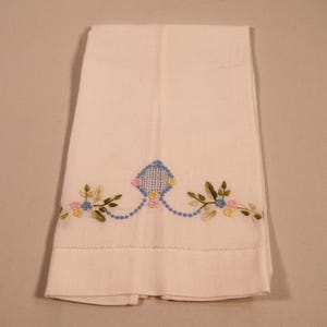 Toalha de mão de linho branco bordado vintage para cozinha ou banho