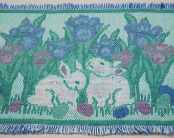 Vintage Woven Easter Table Runner, Blue and Green
