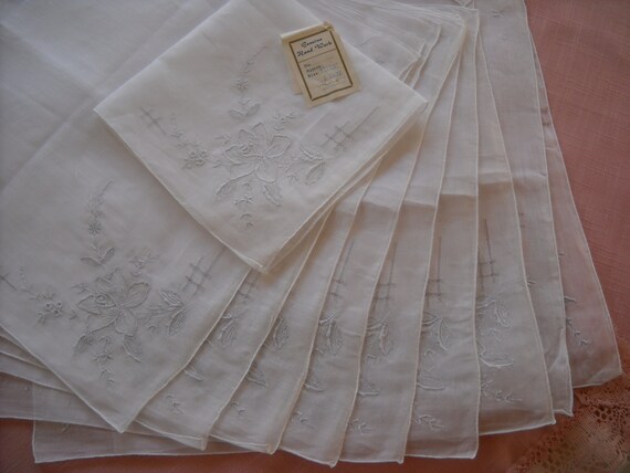 Madeira Portugal Accessories Scarves & Wraps Handkerchiefs Vintage White Embroidered Wedding Handkerchiefs NOS Set of Ten 