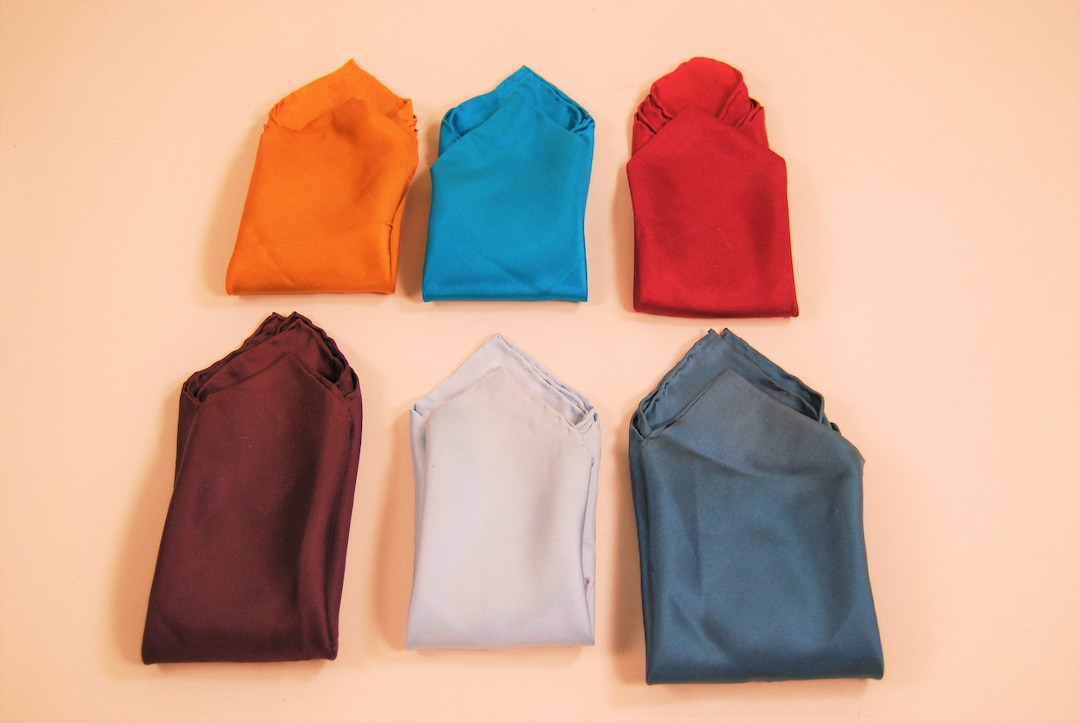Vintage Mens Silk Pocket Squares C. 1970s, Six Solid Colors, Sold