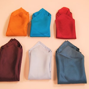 Vintage Mens Silk Pocket Squares c. 1970s, Six Solid Colors, Sold Separately