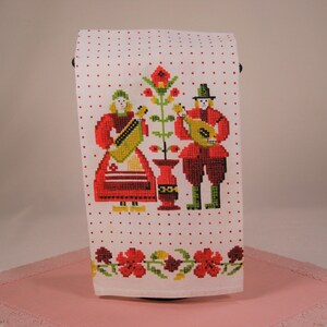 Vintage Folk Art Print Linen Hand Towel