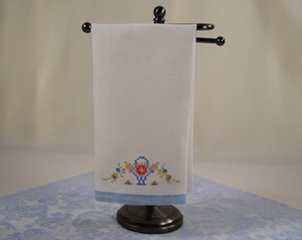 Vintage Embroidered Linen Hand Towel for Kitchen or Bath