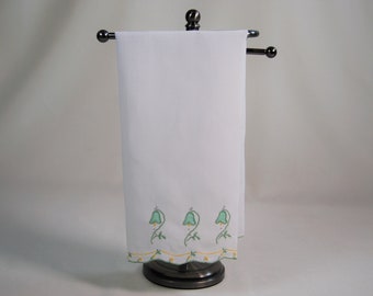 Vintage White Linen Appliqued and Embroidered Guest Towel