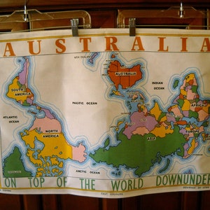 Vintage Souvenir Australia Map Tea Towel NOS