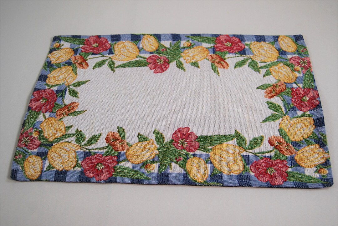 Vintage Woven Placemats, Set of Seven, Tulips Design Etsy