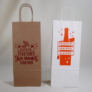 Sacs cadeaux faits main en kraft marron et blanc, thème Thanksgiving, deux variantes, sac cadeau réutilisable