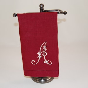 Vintage Maroon Embroidered Monogrammed A Guest Towel
