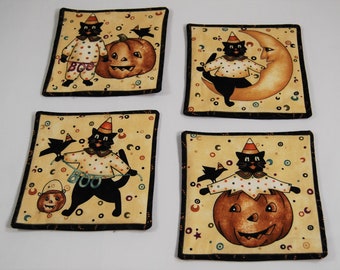 Handmade Halloween Hot Pads, Vintage Folk Art Inspired Fabric by Bonnie Sullivan, Sets or Singles