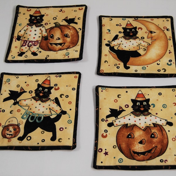 Handmade Halloween Hot Pads, Vintage Folk Art Inspired Fabric by Bonnie Sullivan, Sets or Singles