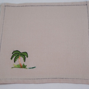 Vintage Embroidered Taupe Cocktail Napkins, Caribbean Theme, Set of Eight