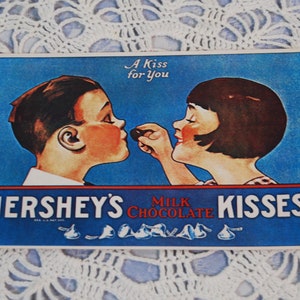 Cartão postal de beijos de chocolate vintage c. década de 1980