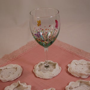 Vintage Crocheted Wine Glass Spats, Set of Seven