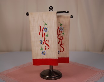 Vintage Embroidered Guest Towel Set, His and Hers