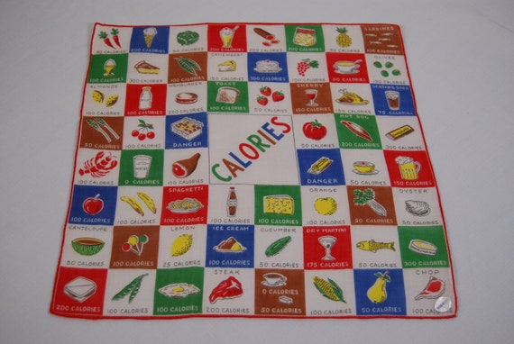 Vintage 1950s Counting Calories Handkerchief, NWT - image 1