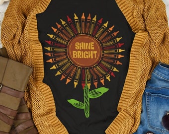 Shine Bright Sunflower Art Teacher Shirt, Crayon Art Teacher Shirt, Fall Apparel, Fall Art Teacher Shirts, Artist T-Shirt, Art Teacher Gift