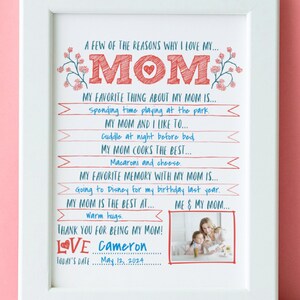 Questionário para imprimir sobre o Dia das Mães "Eu amo minha mãe", presente para o Dia das Mães para a pré-escola e o ensino fundamental, presente para imprimir sobre a mãe
