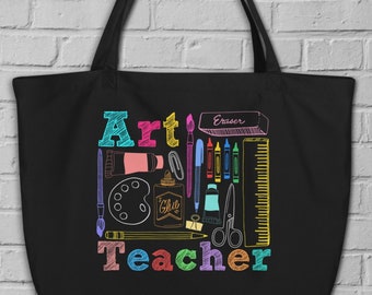 Art Teacher Artist Tools Grande borsa tote in cotone organico, borsa a tracolla per artista, insegnante d'arte, pittore, insegnante d'arte apprezzamento regalo