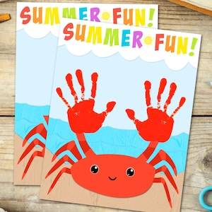 Summer Crab Handprint Art, Preschool Handprint Craft, Summer Art for Kids, Daycare Summer Fun Beach Art Activity, Printable Instant Download