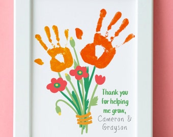 Handprint Art Printable for Teacher Appreciation, Mother's Day, Grandma, Father's Day, Happy Birthday, Flower DIY Printable Craft