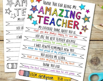 Teacher Appreciation Printable Coloring Page Personalized Teacher Gift Thank You Letter Template Instant Printable Download End of Year Gift