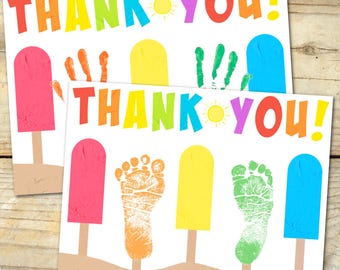 Thank You Handprint Footprint Art for Kids, Toddler, Infant, Printable Thank you Card, Gift from Kids to Grandma, Teacher, Daycare Teacher